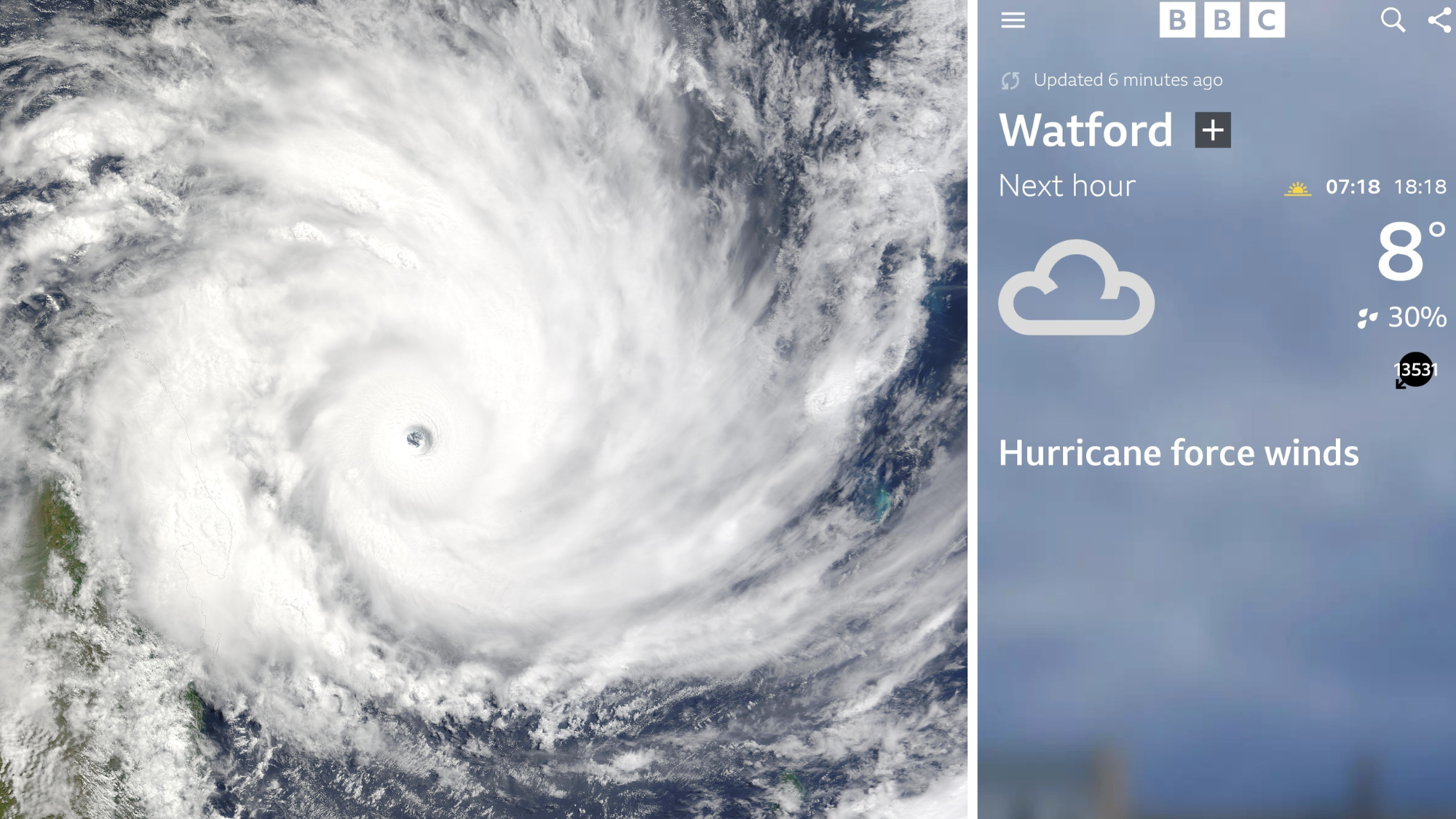 BBC Weather app glitch suggests 'hurricane force winds' for Hertfordshire